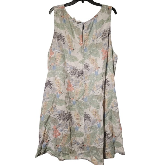 C&C California Tropical Scene Toucan Palm Tree Car Linen Dress Plus Size 3X - Picture 3 of 9